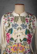 Ivory Layered Dress with Multicolor Hand-Embroidered Jacket