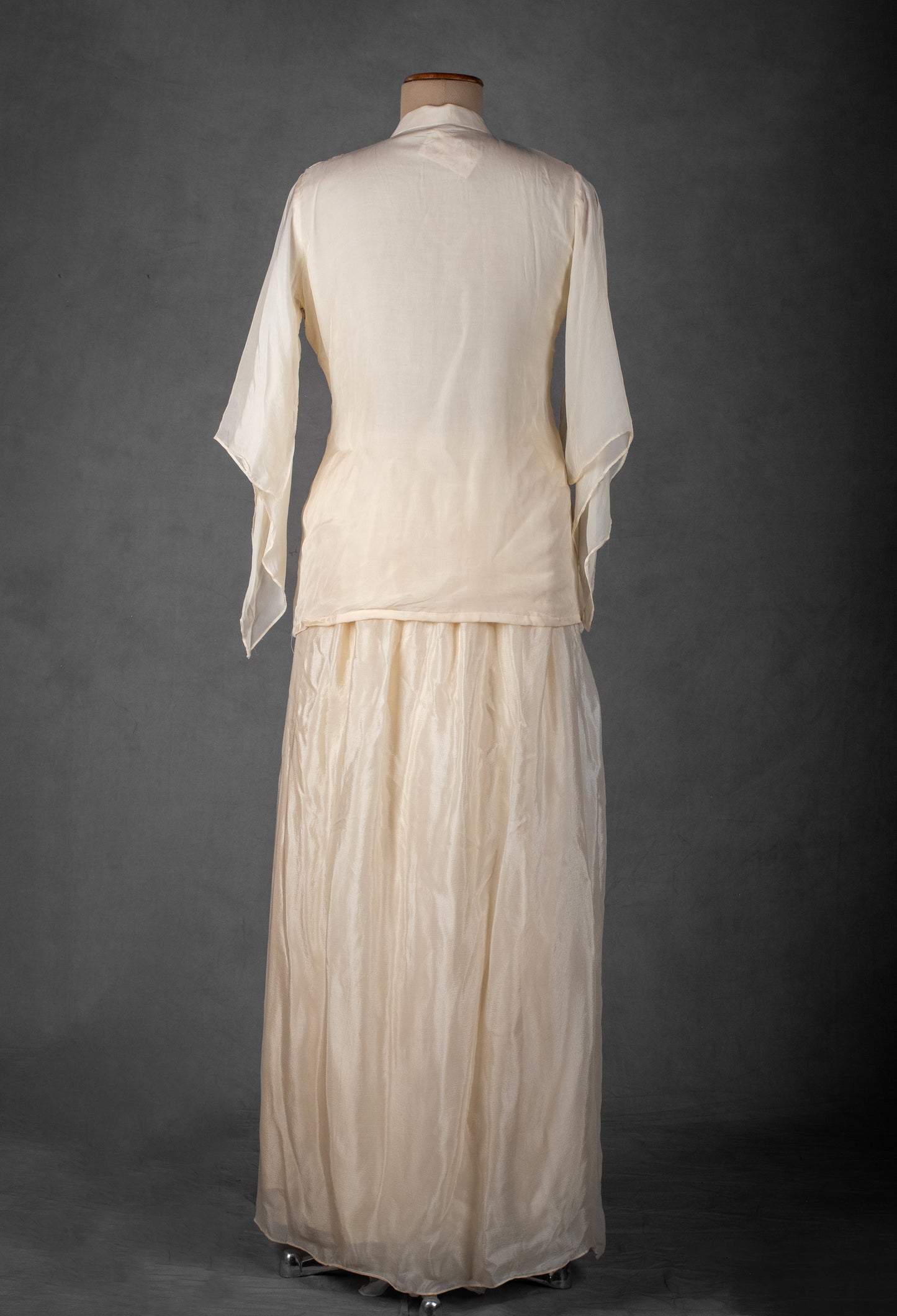 Ivory Layered Dress with Multicolor Hand-Embroidered Jacket