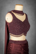 Deep Wine Ruched Lehenga Set with Hand-Embellished Blouse