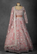 Dusty Rose Pink Hand-Embroidered Lehenga Set with Beaded Tassel Blouse