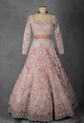 Dusty Rose Pink Hand-Embroidered Lehenga Set with Beaded Tassel Blouse