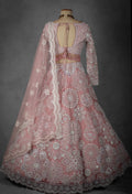 Dusty Rose Pink Hand-Embroidered Lehenga Set with Beaded Tassel Blouse