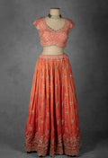 Embellished Coral Peach Lehenga Set with Handcrafted Floral Work