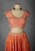 Embellished Coral Peach Lehenga Set with Handcrafted Floral Work