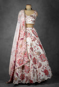 Ivory and Blush Pink Floral Printed Lehenga Set with Beaded Blouse