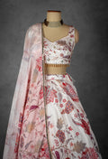 Ivory and Blush Pink Floral Printed Lehenga Set with Beaded Blouse