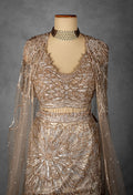 Champagne Gold Embellished Mermaid Lehenga Set with Sheer Cape Dupatta