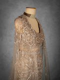 Champagne Gold Embellished Mermaid Lehenga Set with Sheer Cape Dupatta