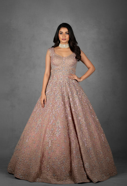 Blush Pink  Bridal Hand-Embellished Ball Gown with Crystal and Sequin Detailing