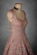 Blush Pink Hand-Embellished Ball Gown with Crystal and Sequin Detailing