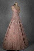 Blush Pink Hand-Embellished Ball Gown with Crystal and Sequin Detailing