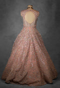 Blush Pink Hand-Embellished Ball Gown with Crystal and Sequin Detailing
