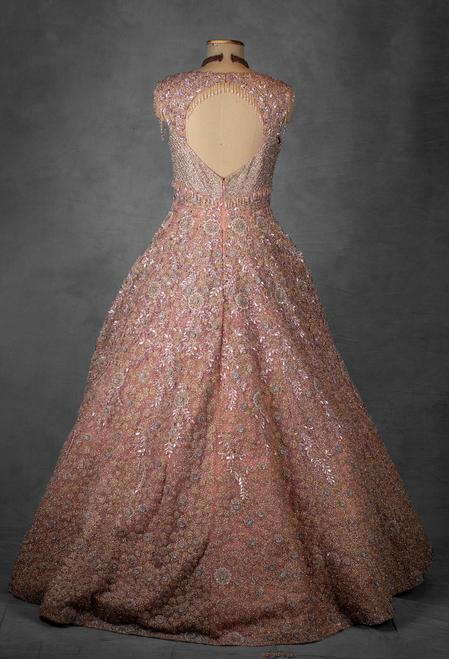 Blush Pink Hand-Embellished Ball Gown with Crystal and Sequin Detailing