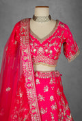 Fuchsia Pink Hand-Embroidered Bridal Lehenga with Zardosi and Resham Work