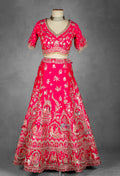 Fuchsia Pink Hand-Embroidered Bridal Lehenga with Zardosi and Resham Work