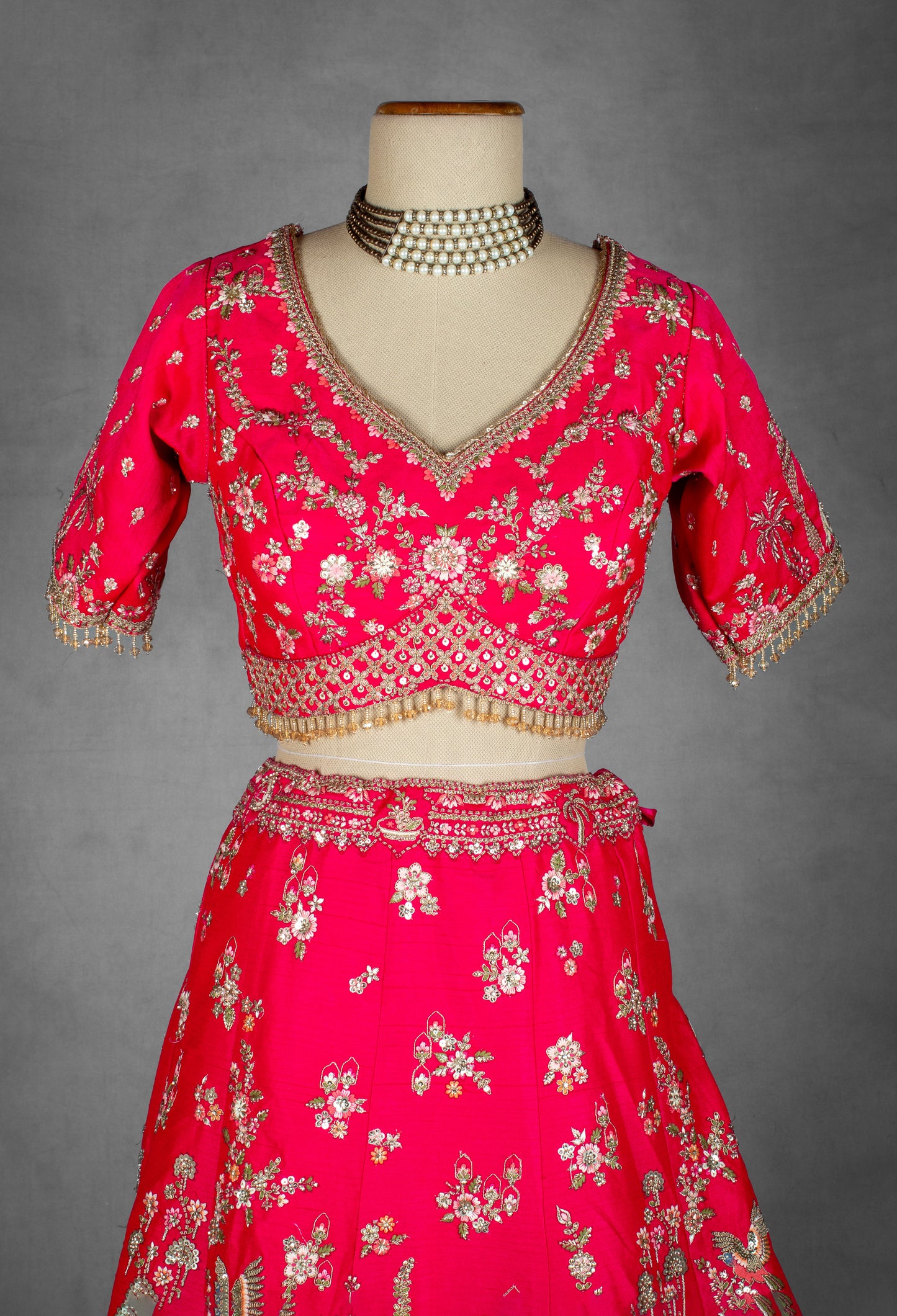 Fuchsia Pink Hand-Embroidered Bridal Lehenga with Zardosi and Resham Work