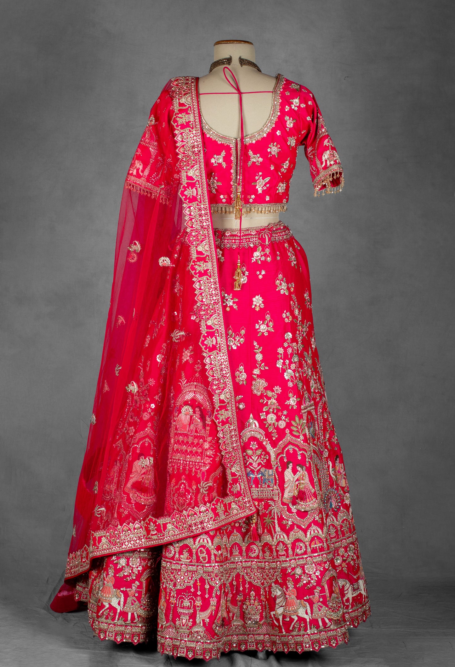 Fuchsia Pink Hand-Embroidered Bridal Lehenga with Zardosi and Resham Work