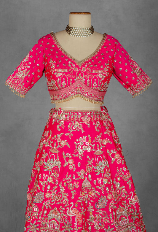 Pink embroidered bridal lehenga choli set with dupatta – product image 2
