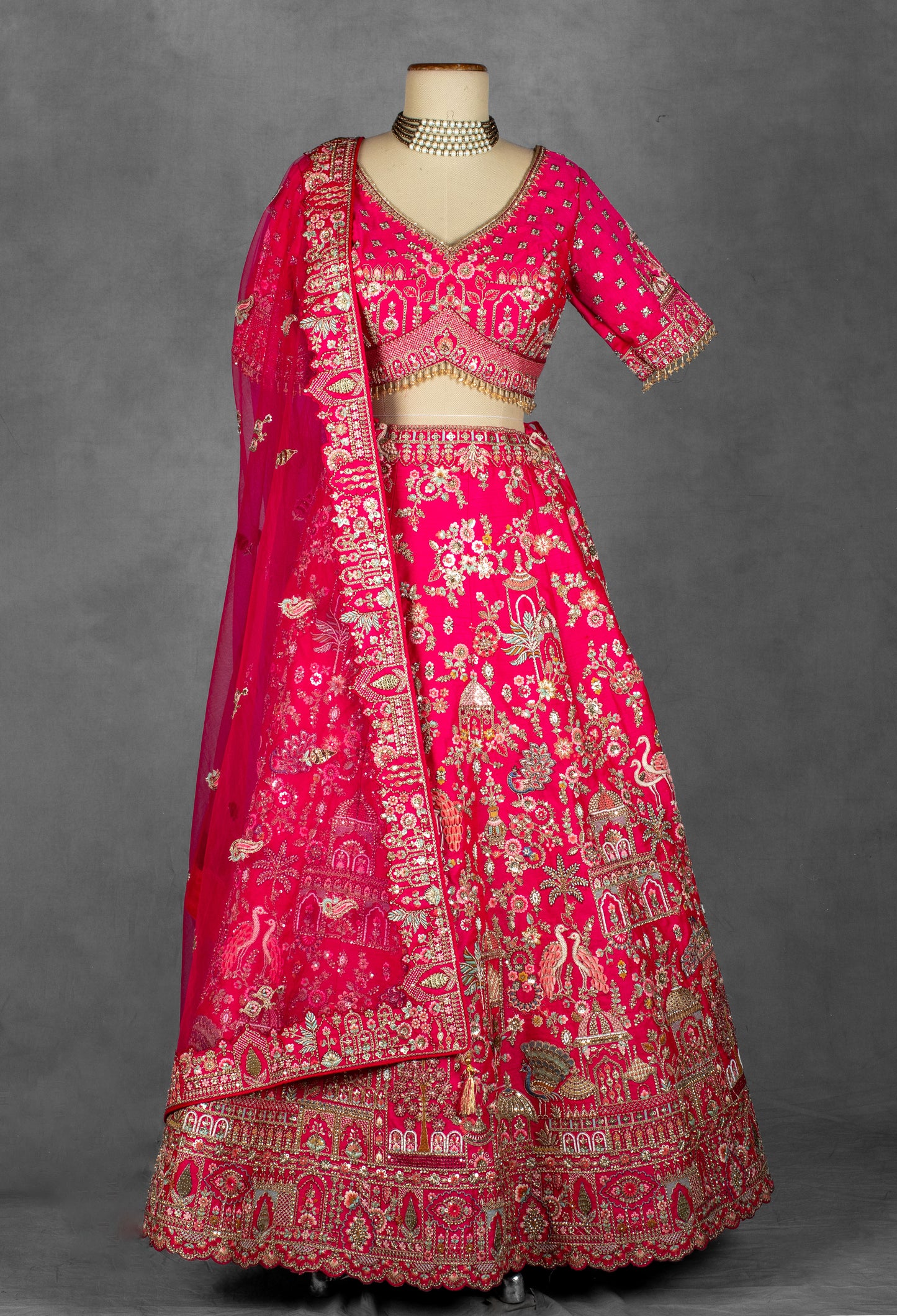 Elegant Pink Embroidered Lehenga Choli Set with Dupatta - Traditional Indian Bridal Outfit
