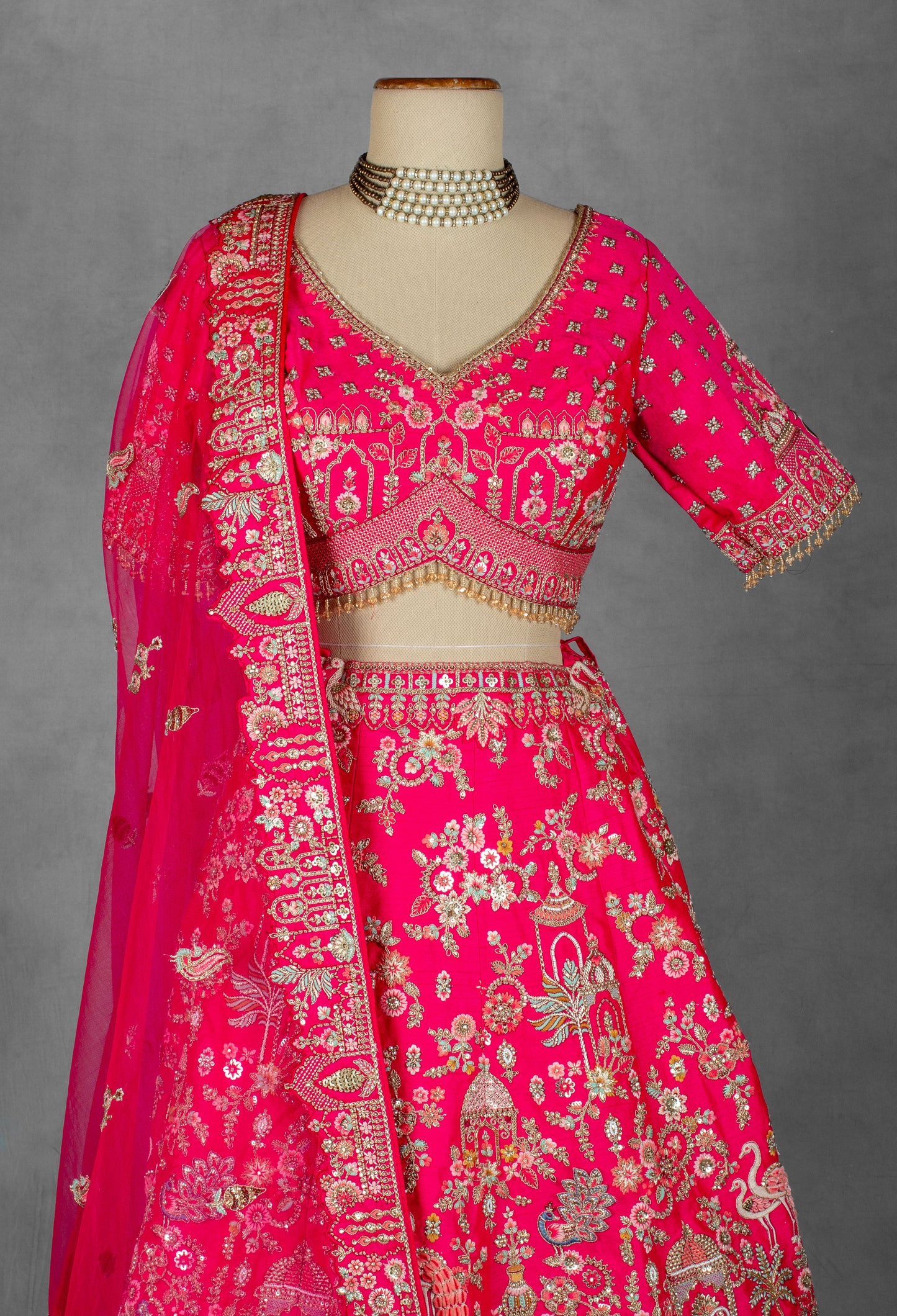 Elegant Pink Embroidered Lehenga Choli Set with Dupatta - Traditional Indian Bridal Outfit