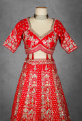 Classic Red Handcrafted Zardosi and Resham Bridal Lehenga with Heritage Motifs