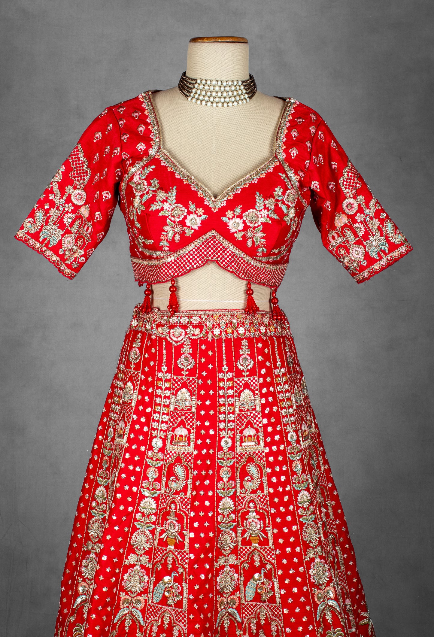 Classic Red Handcrafted Zardosi and Resham Bridal Lehenga with Heritage Motifs