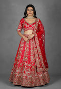 Classic Red Handcrafted Zardosi and Resham Bridal Lehenga with Heritage Motifs