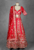 Classic Red Handcrafted Zardosi and Resham Bridal Lehenga with Heritage Motifs
