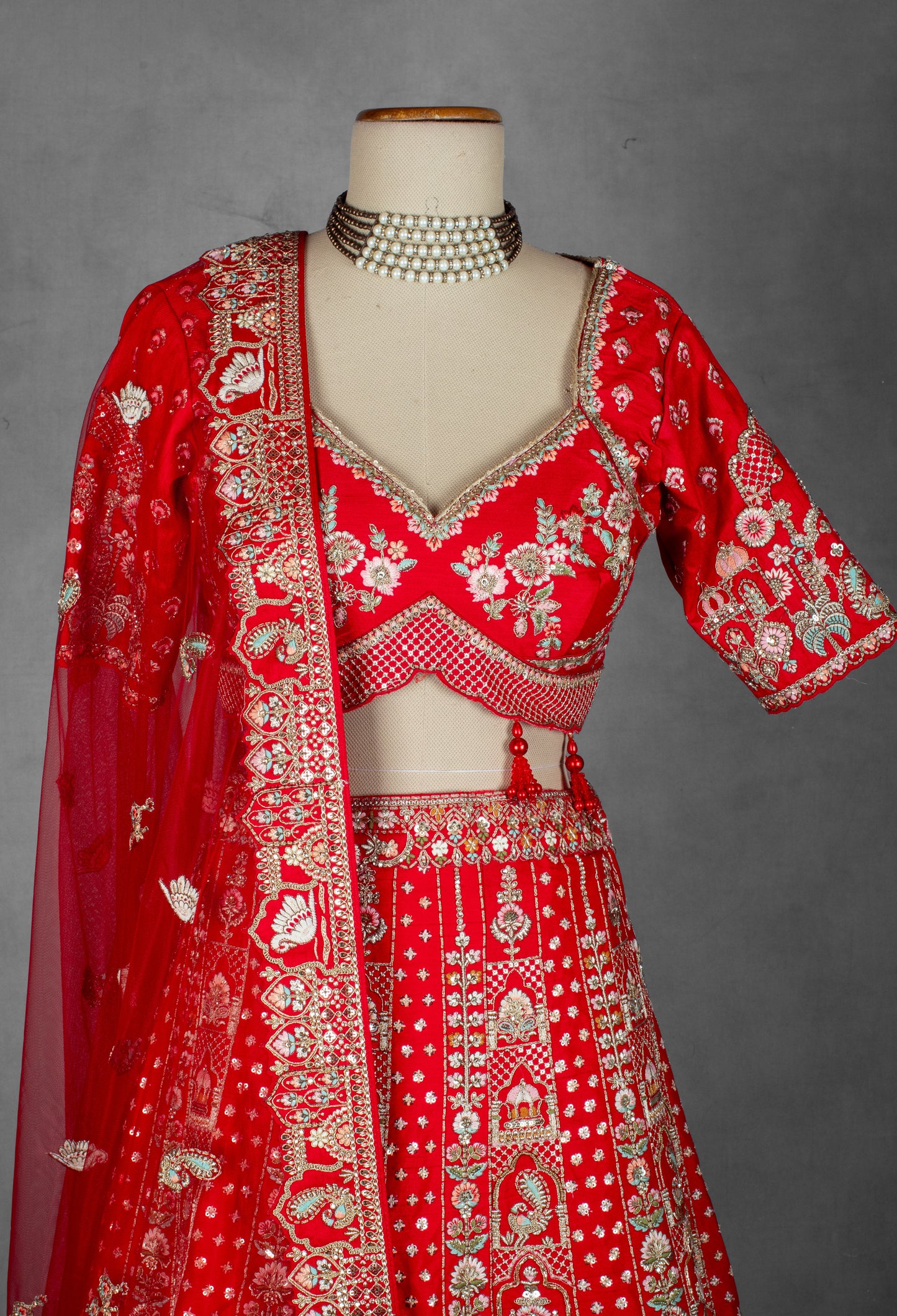 Classic Red Handcrafted Zardosi and Resham Bridal Lehenga with Heritage Motifs