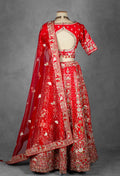 Classic Red Handcrafted Zardosi and Resham Bridal Lehenga with Heritage Motifs
