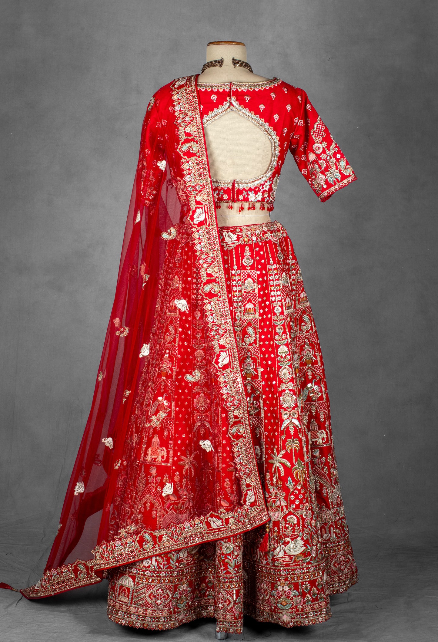 Classic Red Handcrafted Zardosi and Resham Bridal Lehenga with Heritage Motifs