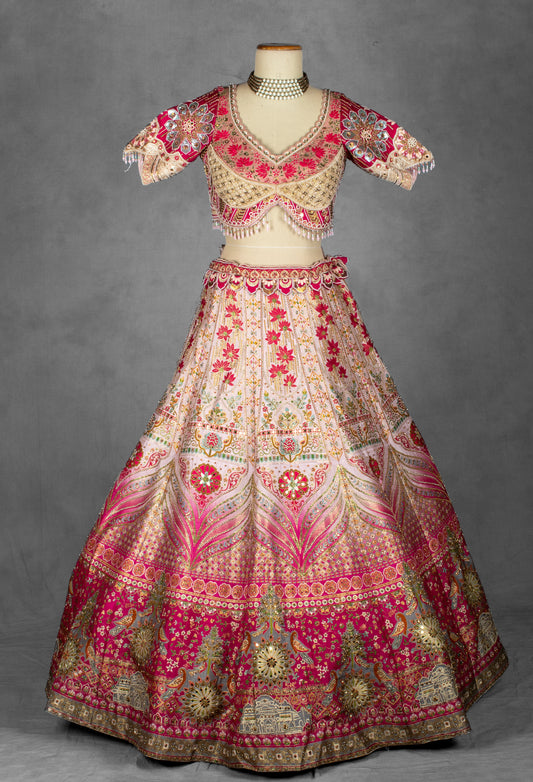 Ivory and magenta embroidered bridal lehenga with Banarasi dupatta – product image 2