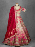 Elegant Pink Embroidered Lehenga Choli Set with Dupatta - Traditional Indian Bridal Outfit