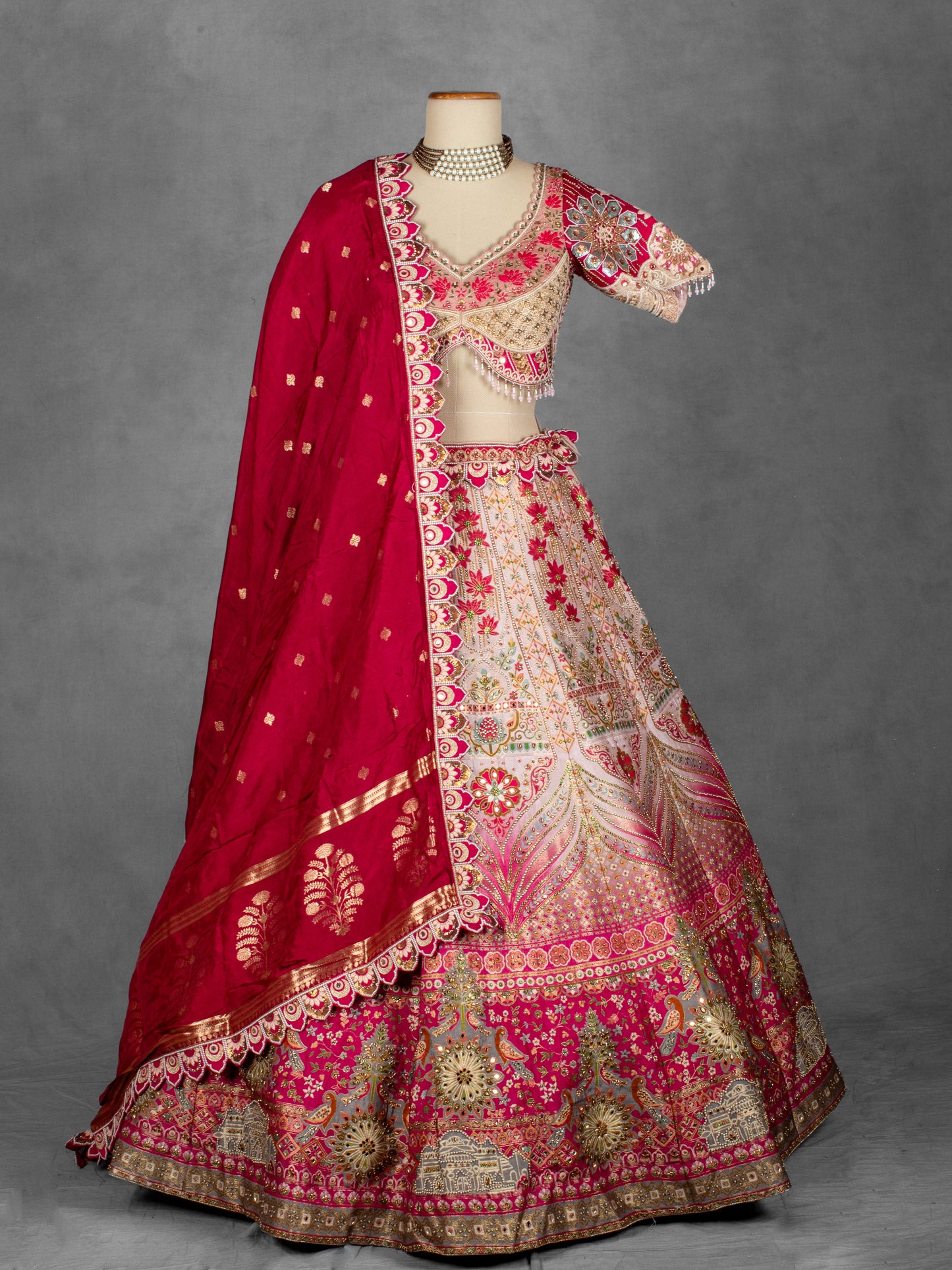Elegant Pink Embroidered Lehenga Choli Set with Dupatta - Traditional Indian Bridal Outfit