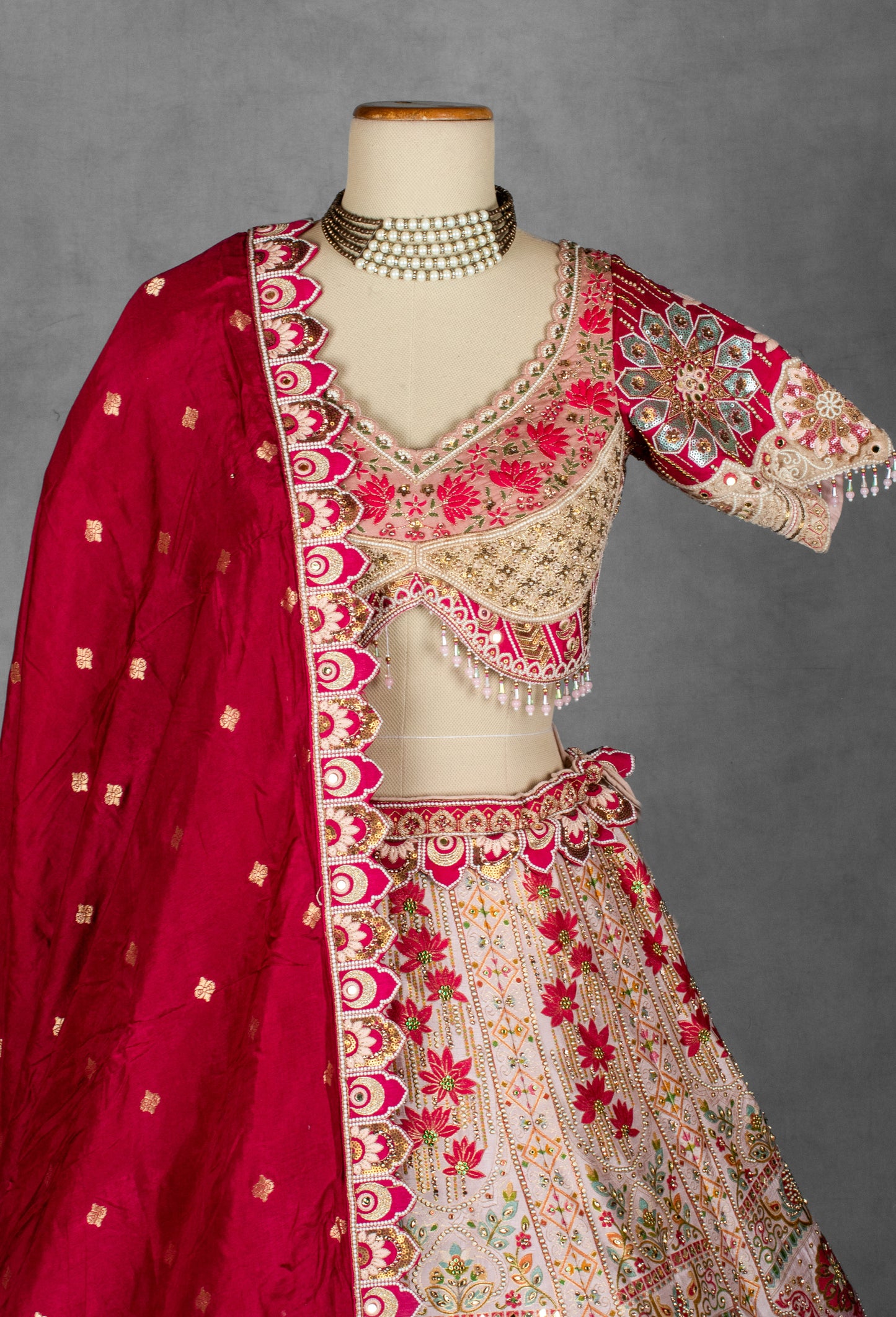 Elegant Pink Embroidered Lehenga Choli Set with Dupatta - Traditional Indian Bridal Outfit