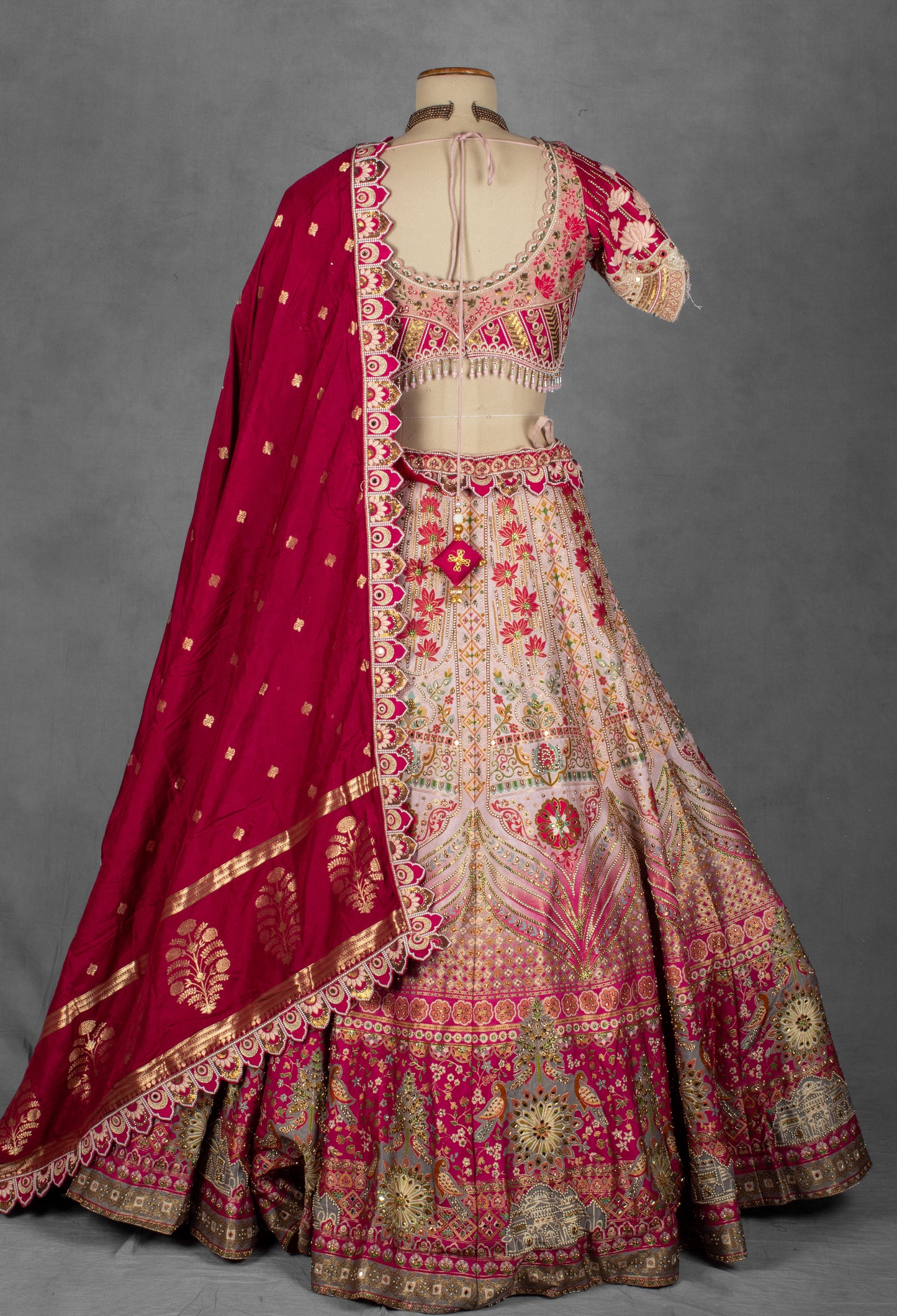 Elegant Pink Embroidered Lehenga Choli Set with Dupatta - Traditional Indian Bridal Outfit