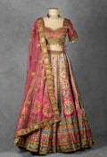 Multicolor Mirror and Thread Embroidered Silk Lehenga with Gota Patti Detailing