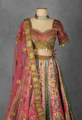 Multicolor Mirror and Thread Embroidered Silk Lehenga with Gota Patti Detailing