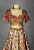 Multicolor Mirror and Thread Embroidered Silk Lehenga with Gota Patti Detailing