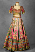 Multicolor Mirror and Thread Embroidered Silk Lehenga with Gota Patti Detailing