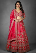 Crimson Red Zardozi Embroidered Bridal Lehenga with Sequined Blouse
