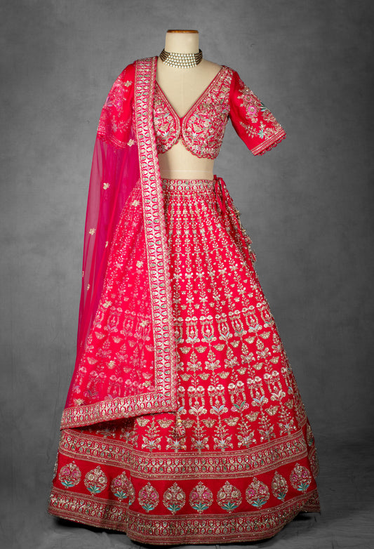 Crimson Red Zardozi Embroidered Bridal Lehenga with Sequined Blouse