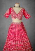 Crimson Red Zardozi Embroidered Bridal Lehenga with Sequined Blouse