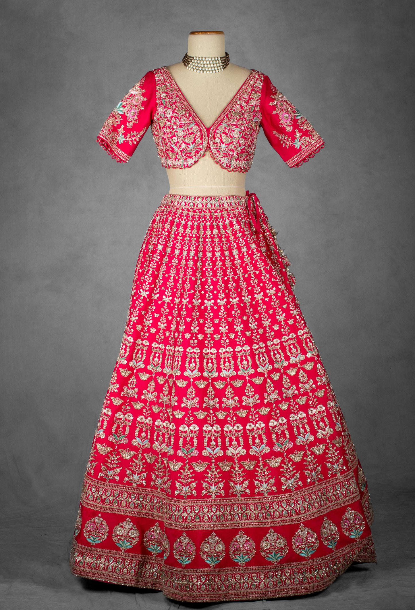 Crimson Red Zardozi Embroidered Bridal Lehenga with Sequined Blouse