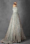 ice Blue Off-Shoulder Crystal Embellished Ball Gown with Beaded Draped Bodice