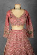 Dusty Rose Hand-Embroidered Bridal Lehenga with Peacock Motifs and Sequin Detailing