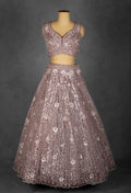 Dusty Lilac Sequin and Floral Embroidered Lehenga with Structured Blouse and Net Dupatta