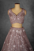 Dusty Lilac Sequin and Floral Embroidered Lehenga with Structured Blouse and Net Dupatta