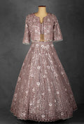 Dusty Lilac Sequin and Floral Embroidered Lehenga with Structured Blouse and Net Dupatta