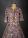 Dusty Lilac Sequin and Floral Embroidered Lehenga with Structured Blouse and Net Dupatta